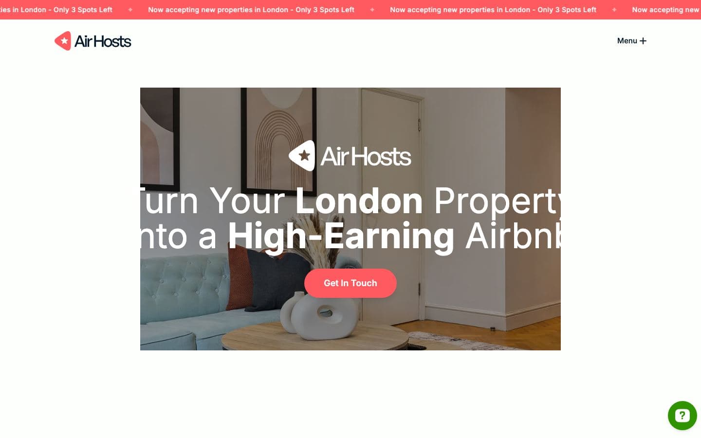 Homepage of the AirHosts website