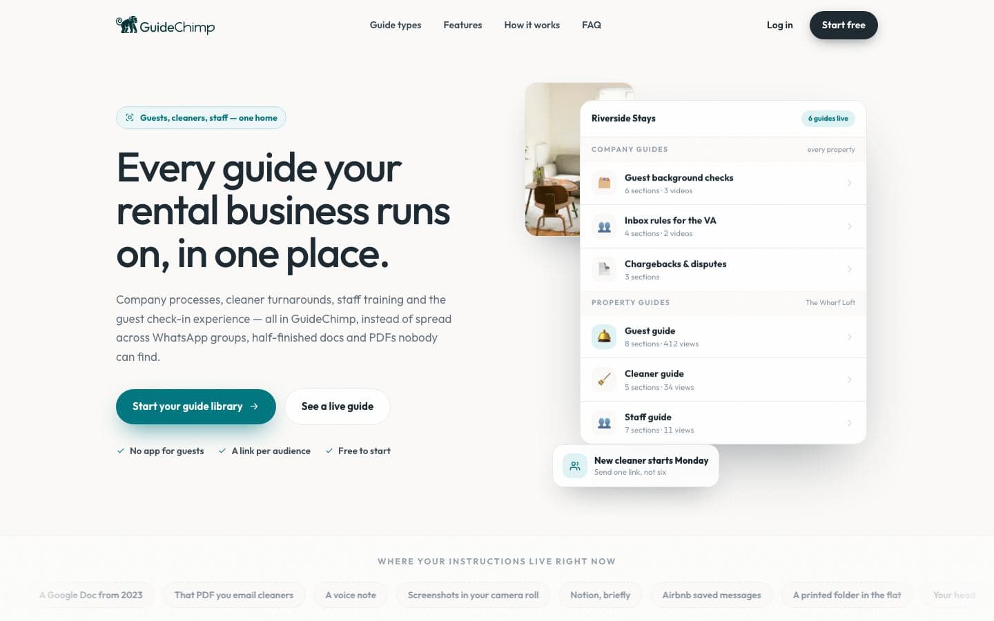 Homepage of the GuideChimp website