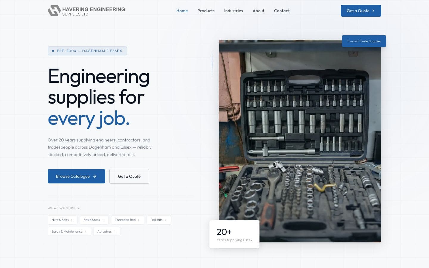 Homepage of the Havering Engineering Supplies website