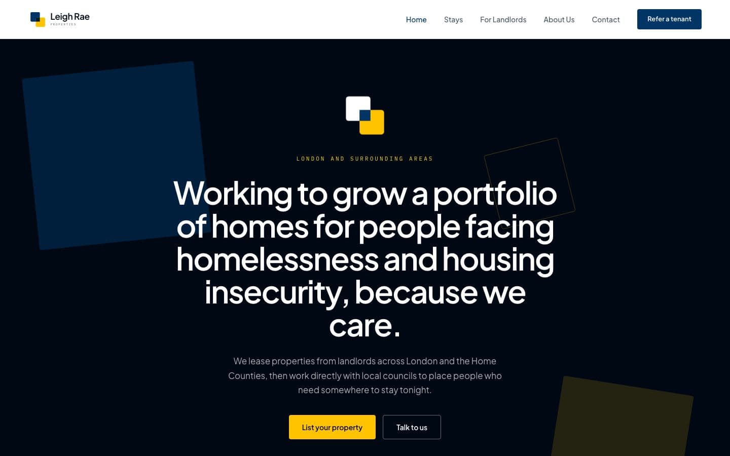 Homepage of the Leigh Rae Properties website